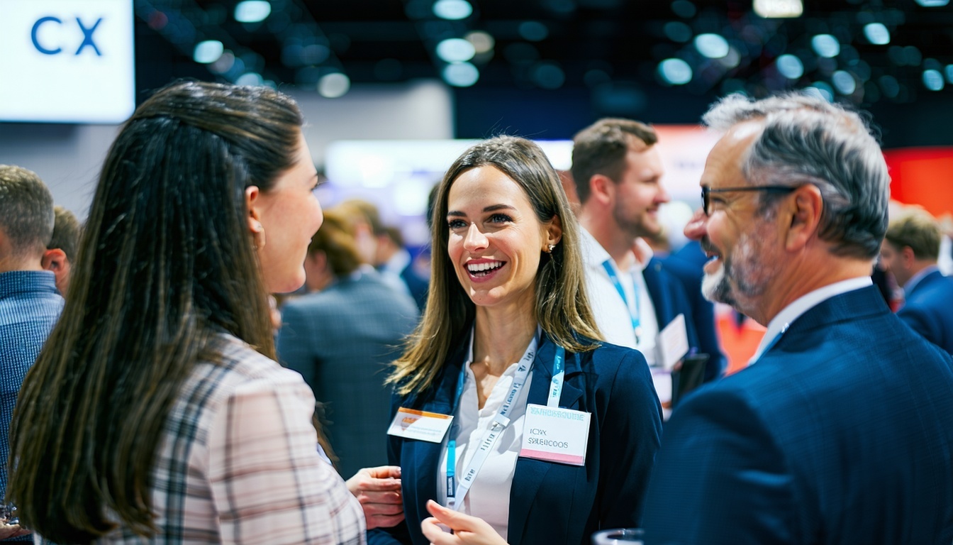 Business professionals networking at a CX event